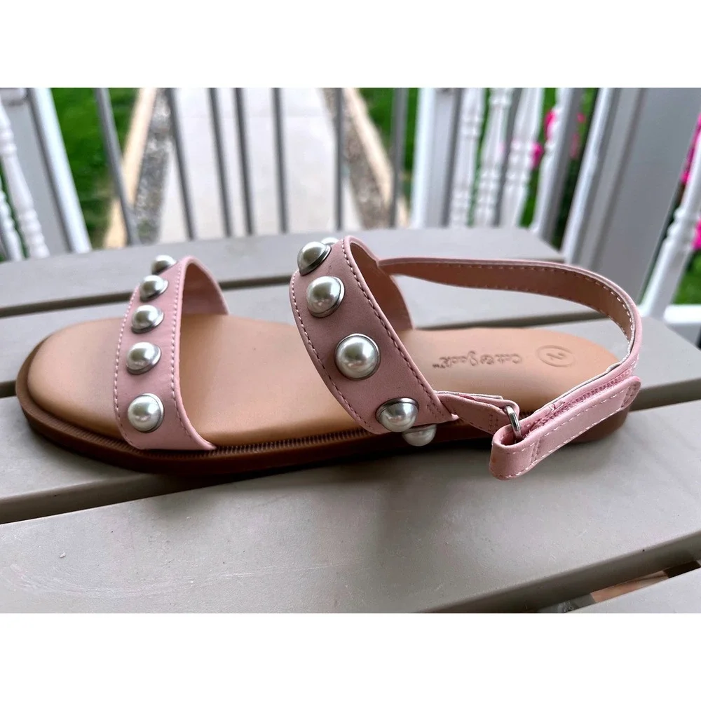 Cat & Jack Girls Pink‎ Pearl Studded Slingback Sandals Size 2 NEW